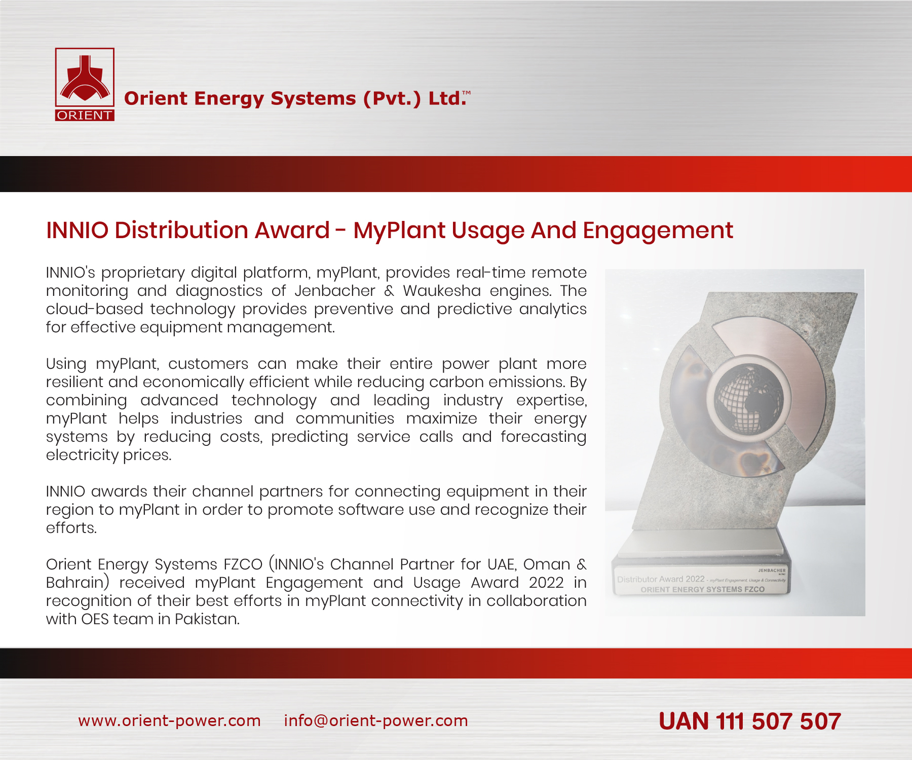 INNIO Distribution Award - MyPlant Usage and Engagement 6 INNIO DISTRIBUTION AWARD210Feb2023